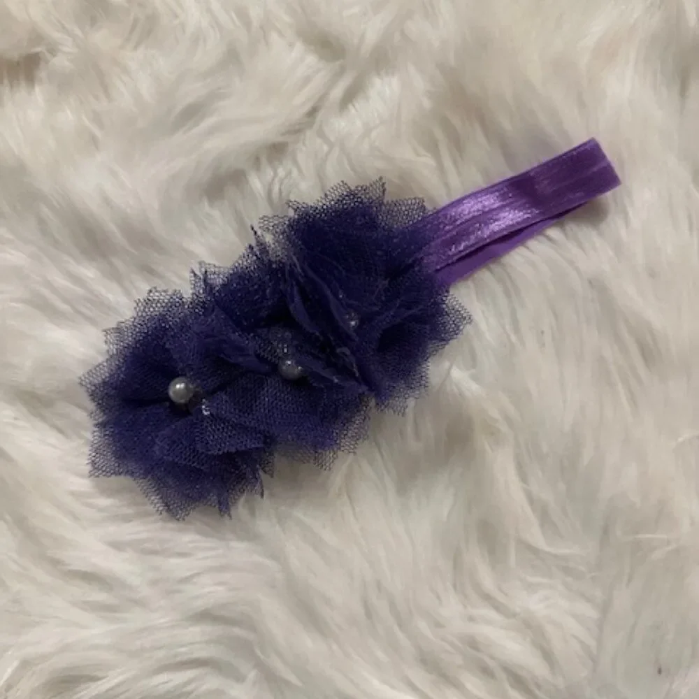 Purple Trio of Tulle Flowers on FOE Headband   7552  Handmade NWT Boutique